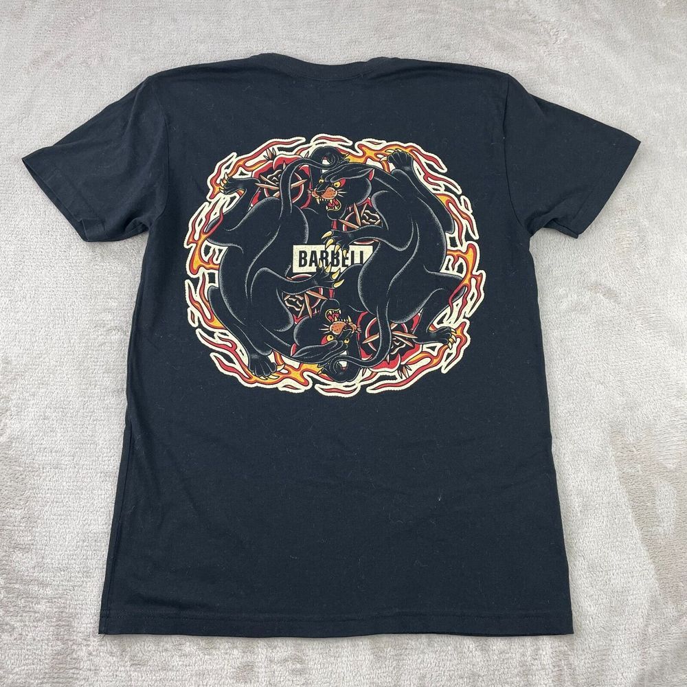Barbell Apparel Shirt Men Small Black Panther Flame Print Activewear Gym SS